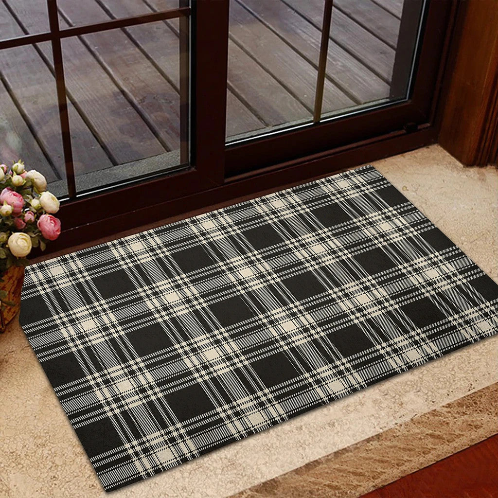 Menzies Black & White Ancient Tartan Classic Door Mat