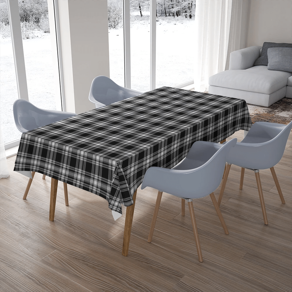 Menzies Black & White Modern Tartan Plaid Tablecloth