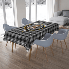 Menzies Black & White Modern Tartan Crest Tablecloth