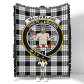 Scottish Tartan MacFarlane Black & White Ancient Clan Woven Blanket Crest Style