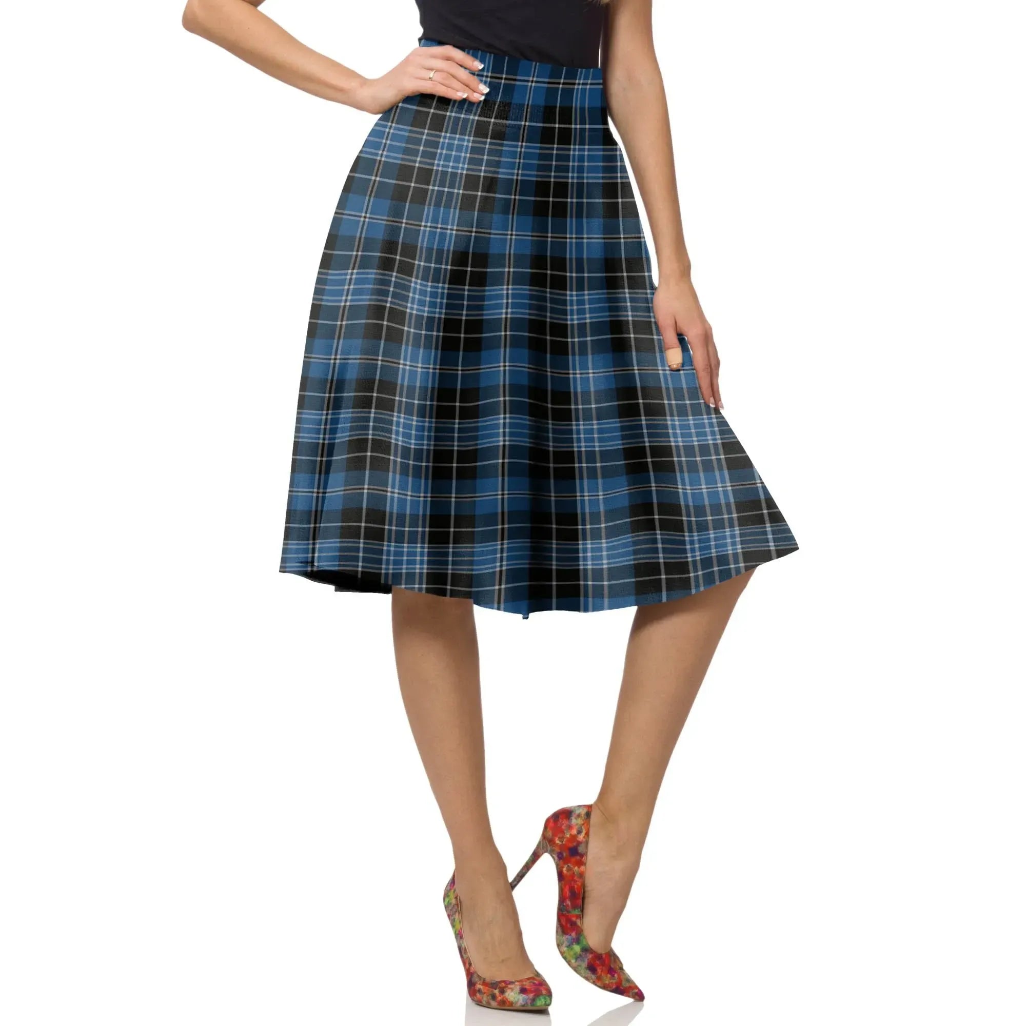 Clergy Blue Tartan Plaid Ladies Skirt