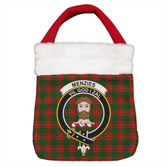 Menzies Green Modern Tartan Crest Christmas Gift Bag