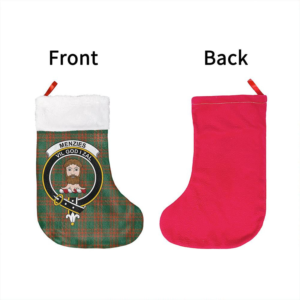 Menzies Green Ancient Tartan Classic Crest Christmas Sock
