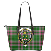 Gray Tartan Crest Leather Tote