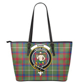 Shaw Green Modern Tartan Crest Leather Tote