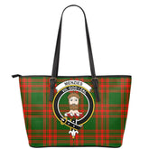 Menzies Green Modern Tartan Crest Leather Tote