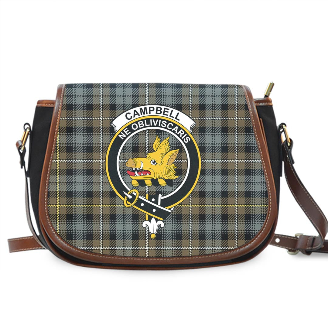 Campbell Argyll Weathered Tartan Crest Saddle Bag