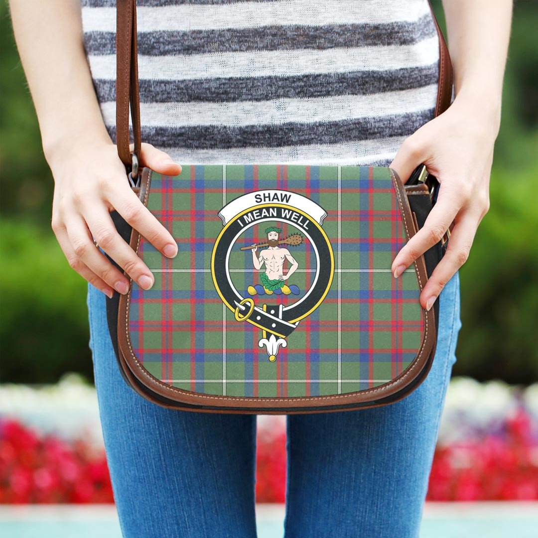 Shaw Green Modern Tartan Crest Saddle Bag