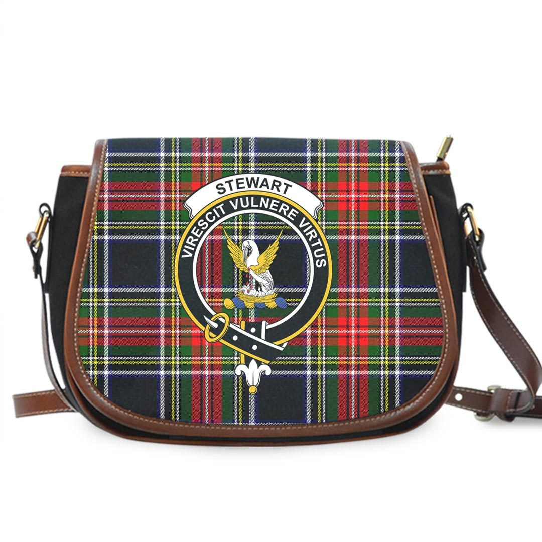 Stewart Black Tartan Crest Saddle Bag