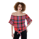 Aberdeen District Tartan Plaid Off-Shoulder Blouse