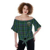 Stewart Hunting Modern Tartan Crest Off-Shoulder Blouse