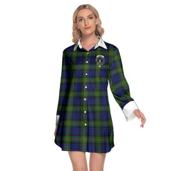 Gunn Modern Tartan Crest Lapel Shirt Dress Long Sleeve