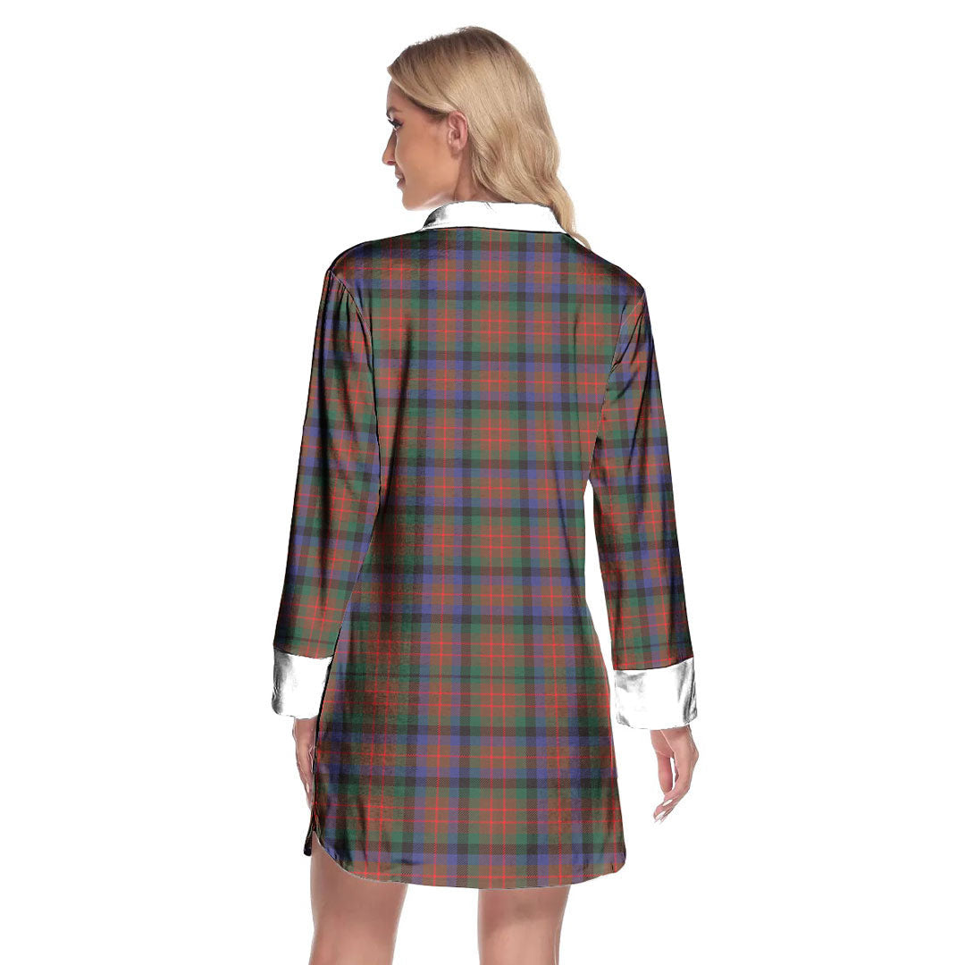 MacDuff Hunting Modern Tartan Crest Lapel Shirt Dress Long Sleeve