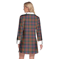 MacDuff Hunting Modern Tartan Crest Lapel Shirt Dress Long Sleeve