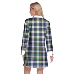 Gordon Dress Modern Tartan Crest Lapel Shirt Dress Long Sleeve