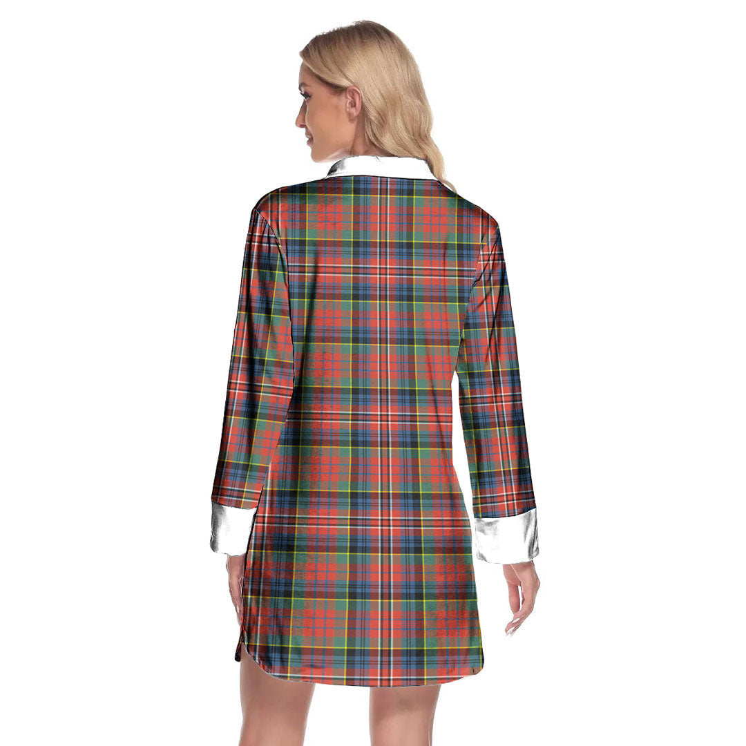 MacPherson Ancient Tartan Crest Lapel Shirt Dress Long Sleeve