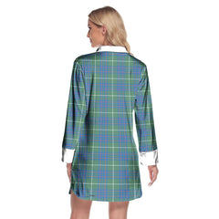 MacIntyre Hunting Ancient Tartan Crest Lapel Shirt Dress Long Sleeve