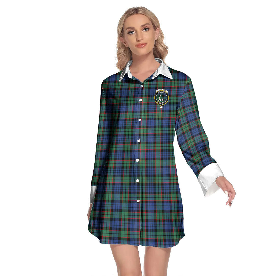Fletcher Ancient Tartan Crest Lapel Shirt Dress Long Sleeve