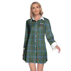 Ogilvie Hunting Ancient Tartan Crest Lapel Shirt Dress Long Sleeve