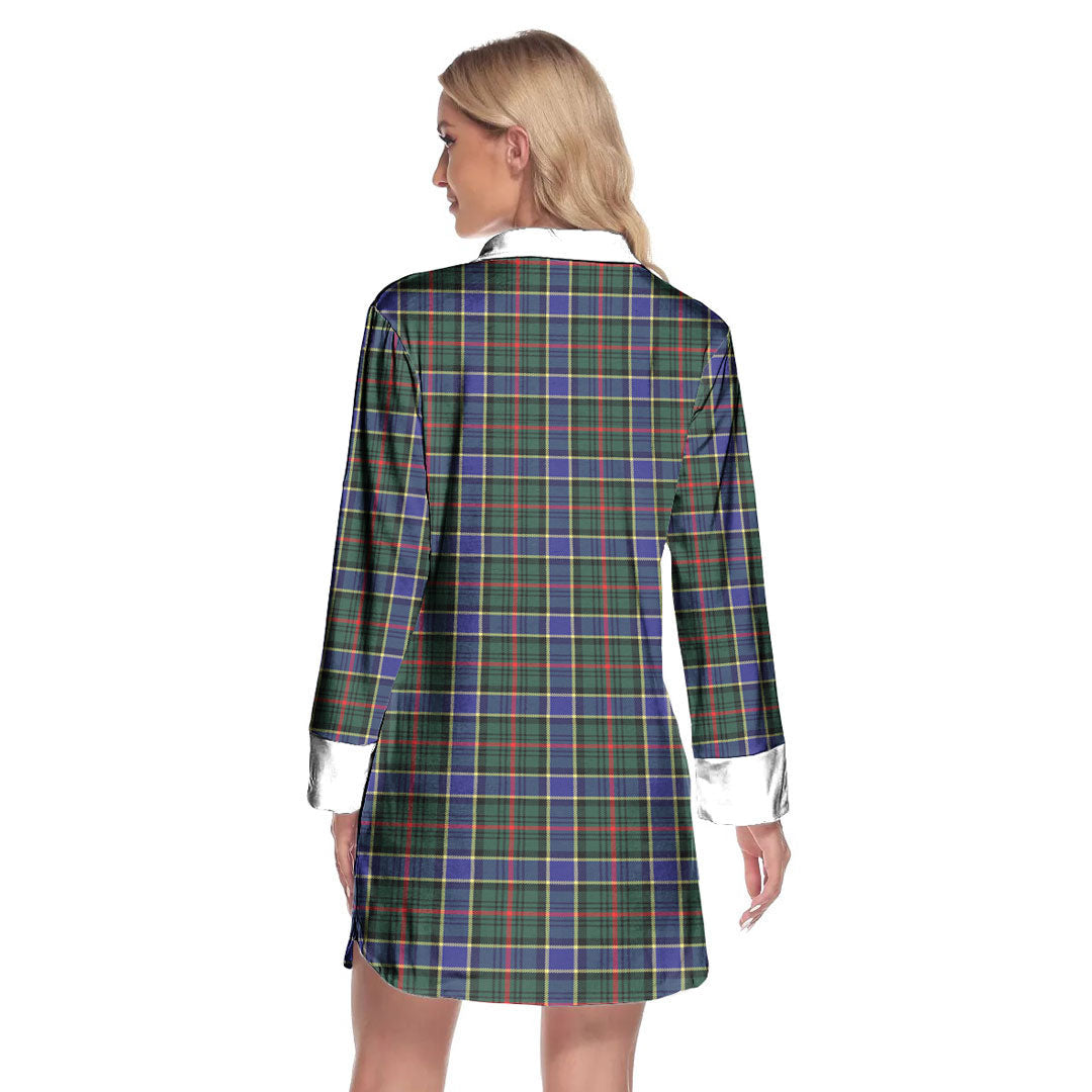 Ogilvie Hunting Modern Tartan Crest Lapel Shirt Dress Long Sleeve