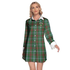 Gayre Tartan Crest Lapel Shirt Dress Long Sleeve
