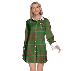 MacKinnon Hunting Modern Tartan Crest Lapel Shirt Dress Long Sleeve