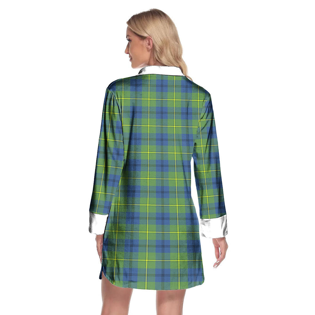 Johnston Ancient Tartan Crest Lapel Shirt Dress Long Sleeve