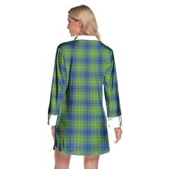 Johnston Ancient Tartan Crest Lapel Shirt Dress Long Sleeve