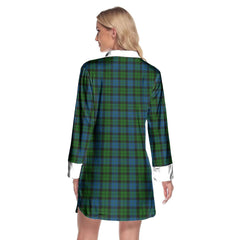 MacKay Modern Tartan Crest Lapel Shirt Dress Long Sleeve