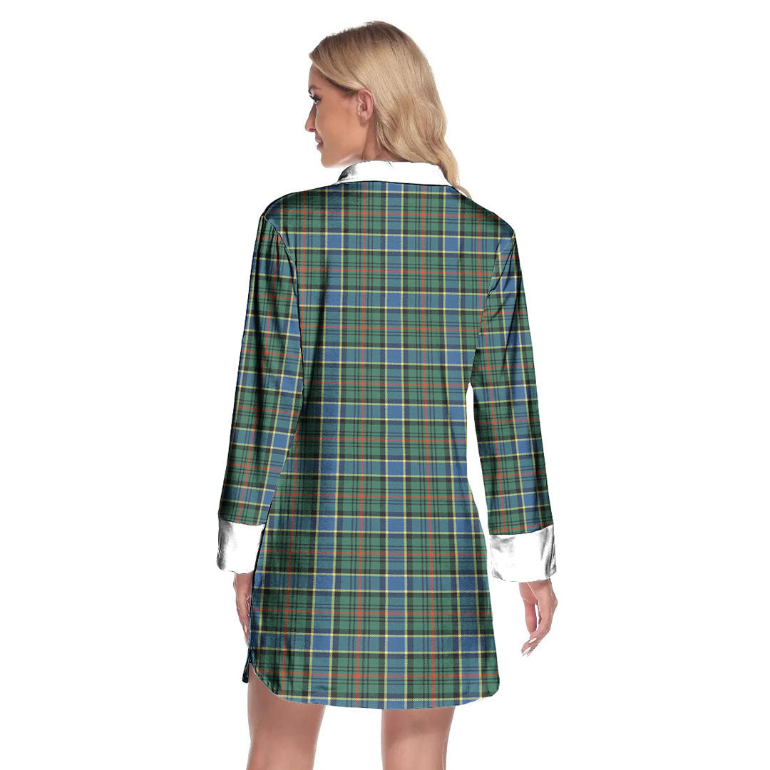 Ogilvie Hunting Ancient Tartan Crest Lapel Shirt Dress Long Sleeve