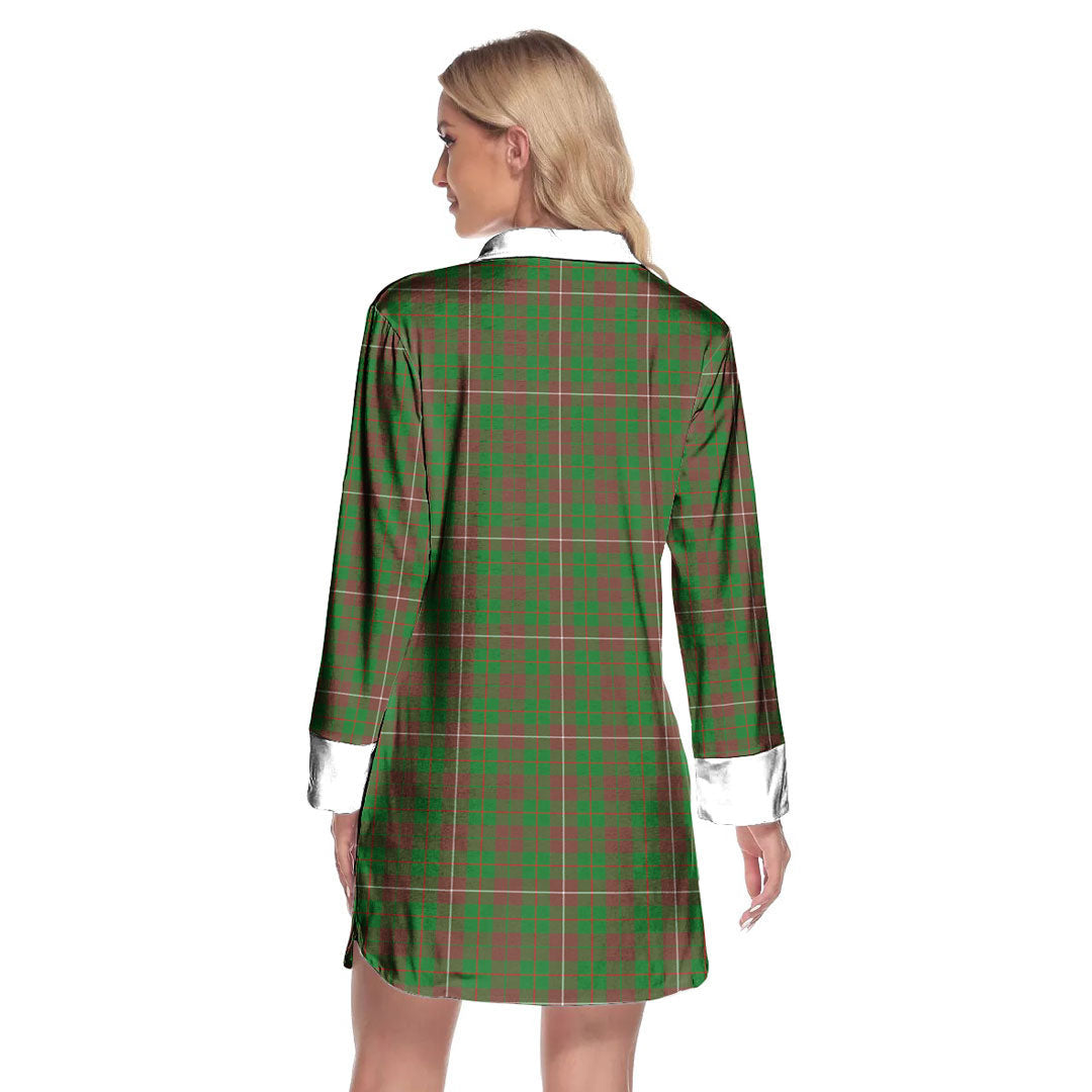 MacKinnon Hunting Modern Tartan Crest Lapel Shirt Dress Long Sleeve