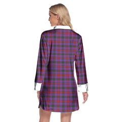 Montgomery Modern Tartan Crest Lapel Shirt Dress Long Sleeve