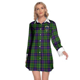 Forsyth Modern Tartan Crest Lapel Shirt Dress Long Sleeve