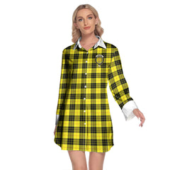 MacLeod of Lewis Modern Tartan Crest Lapel Shirt Dress Long Sleeve
