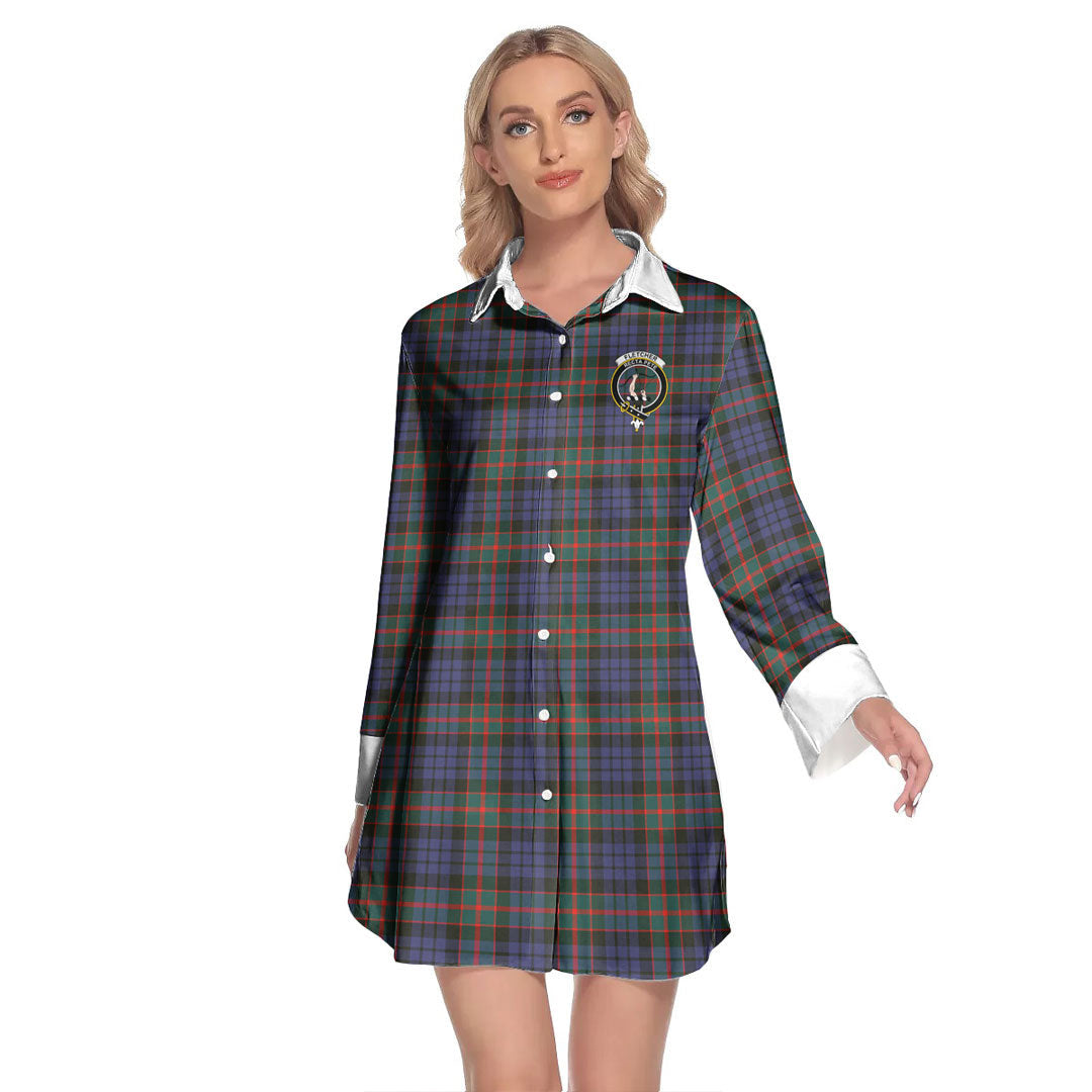 Fletcher of Dunans Tartan Crest Lapel Shirt Dress Long Sleeve