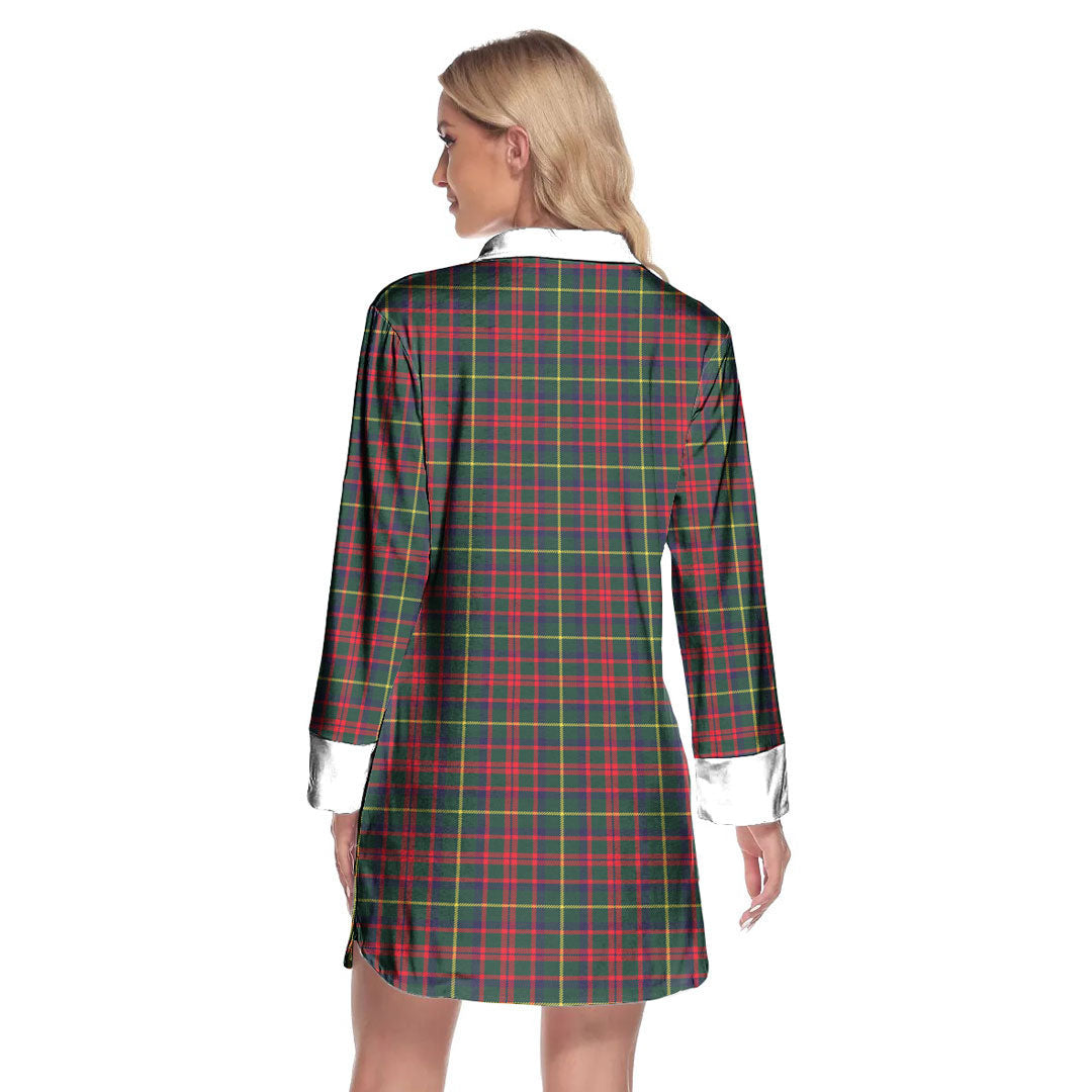 MacKintosh Hunting Modern Tartan Crest Lapel Shirt Dress Long Sleeve