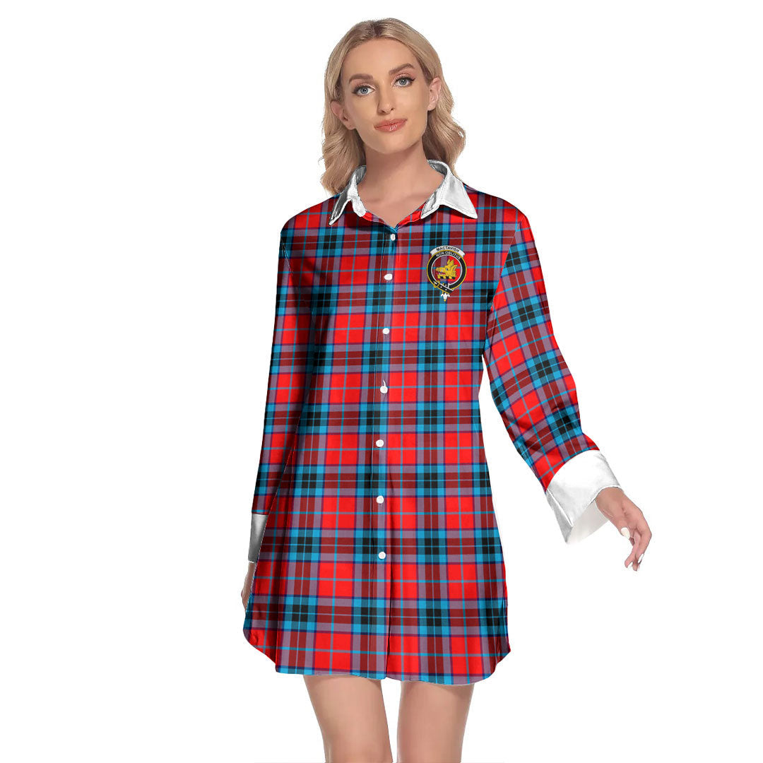 MacTavish Modern Tartan Crest Lapel Shirt Dress Long Sleeve