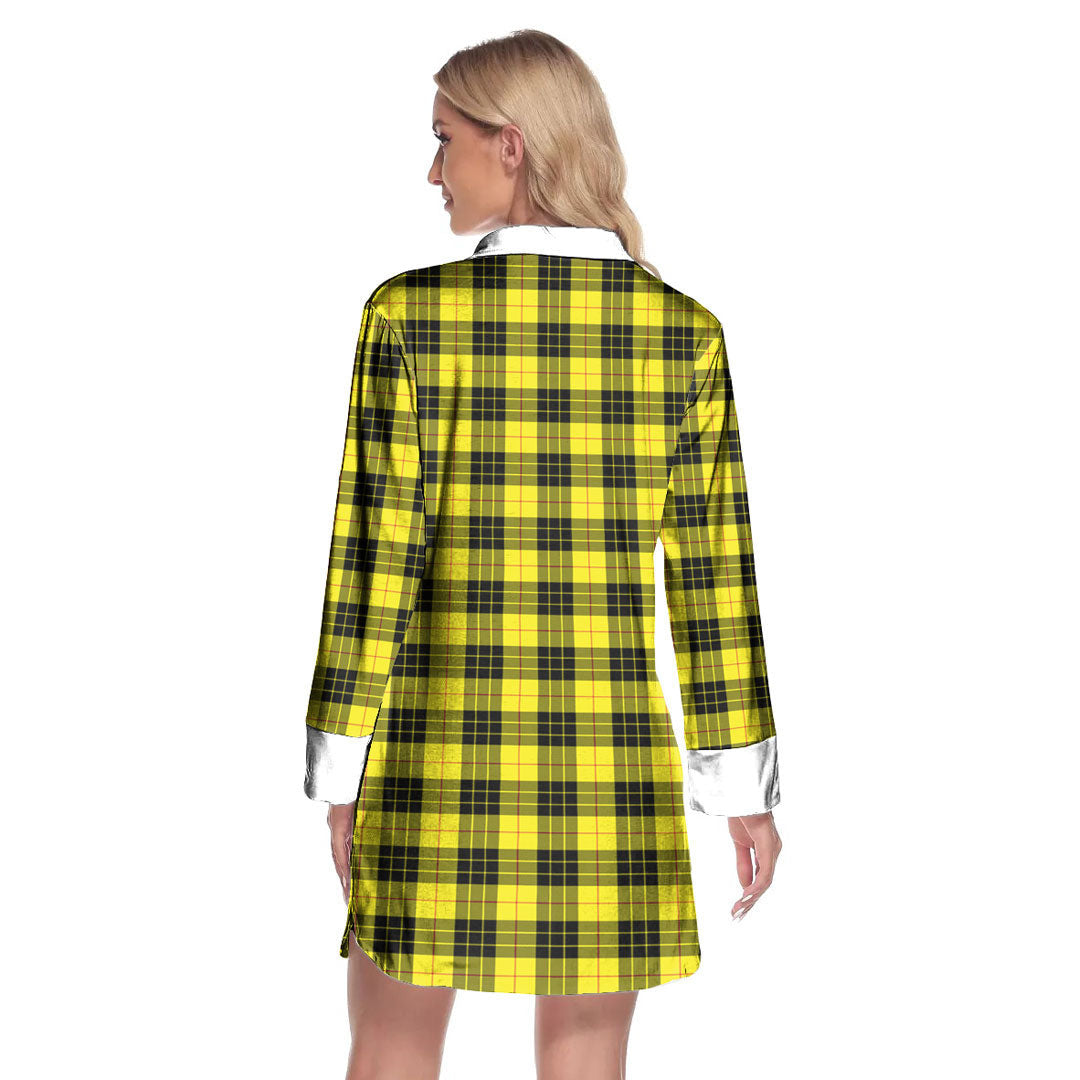 MacLeod of Lewis Modern Tartan Crest Lapel Shirt Dress Long Sleeve