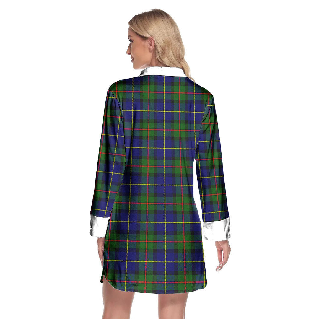 MacLeod of Harris Modern Tartan Crest Lapel Shirt Dress Long Sleeve