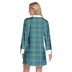 Hamilton Hunting Ancient Tartan Crest Lapel Shirt Dress Long Sleeve