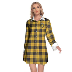 MacLeod of Lewis Ancient Tartan Crest Lapel Shirt Dress Long Sleeve