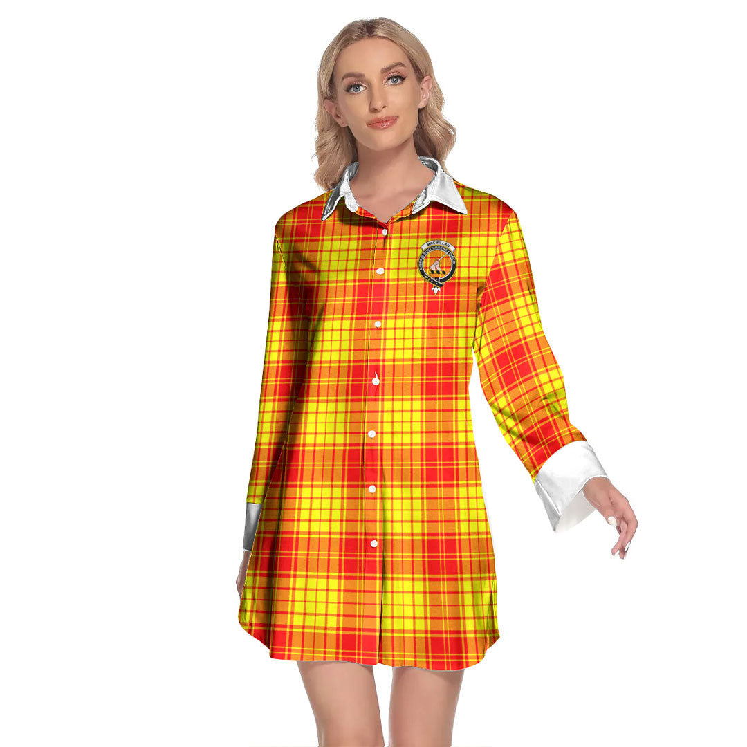 MacMillan Tartan Plaid Tartan Crest Lapel Shirt Dress Long Sleeve