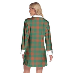 Menzies Green Ancient Tartan Crest Lapel Shirt Dress Long Sleeve