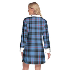 MacKay Blue Tartan Crest Lapel Shirt Dress Long Sleeve