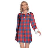Galloway Red Tartan Crest Lapel Shirt Dress Long Sleeve