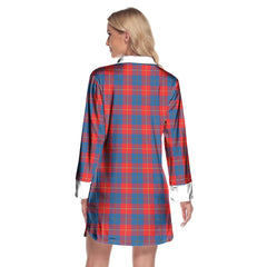 Galloway Red Tartan Crest Lapel Shirt Dress Long Sleeve
