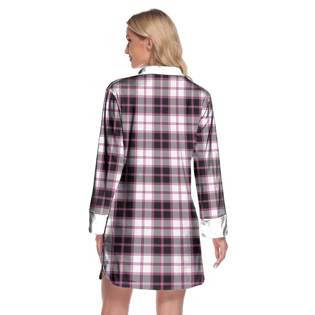 MacPherson Hunting Modern Tartan Crest Lapel Shirt Dress Long Sleeve