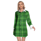 Galloway District Tartan Plaid Lapel Shirt Dress Long Sleeve