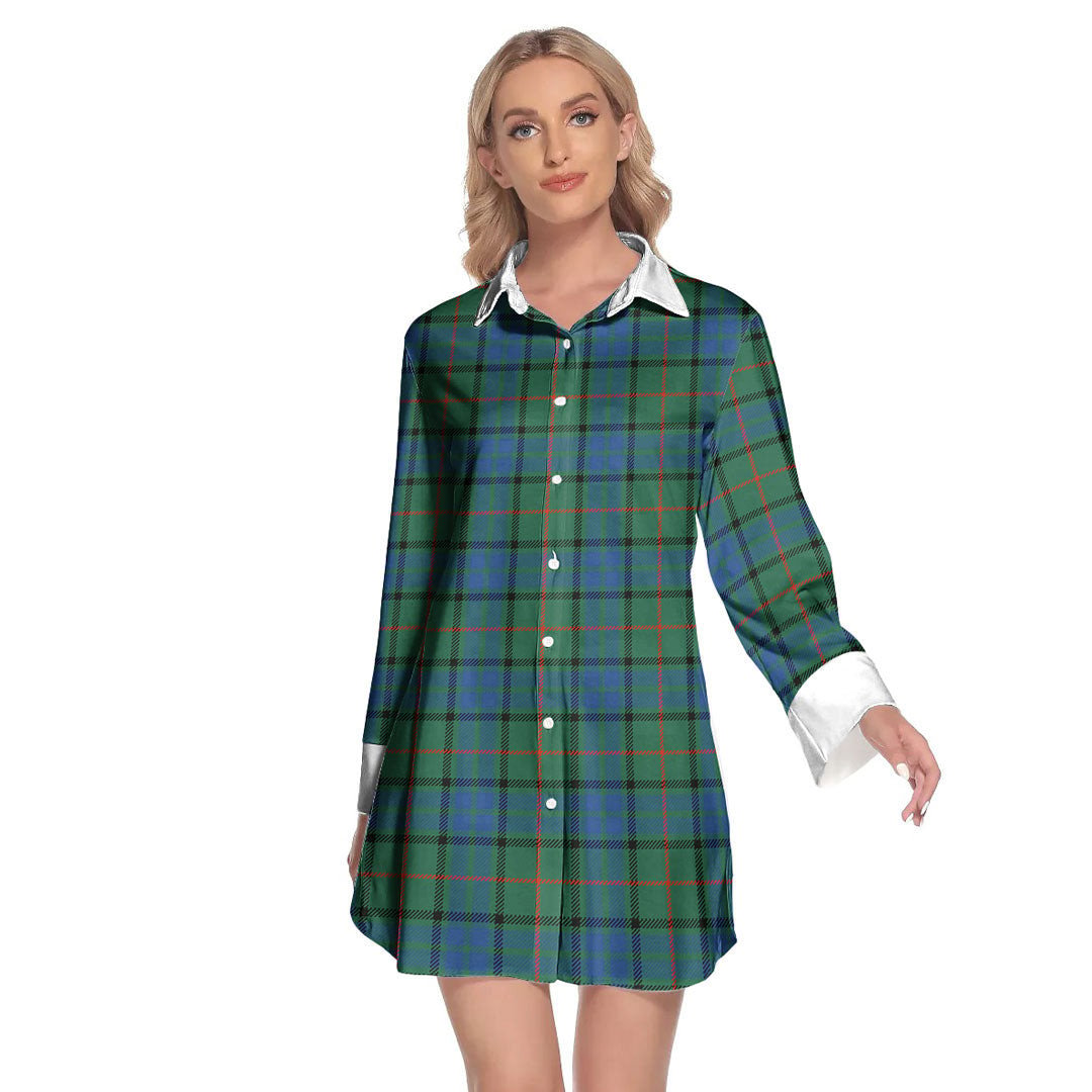 Lauder Tartan Plaid Lapel Shirt Dress Long Sleeve