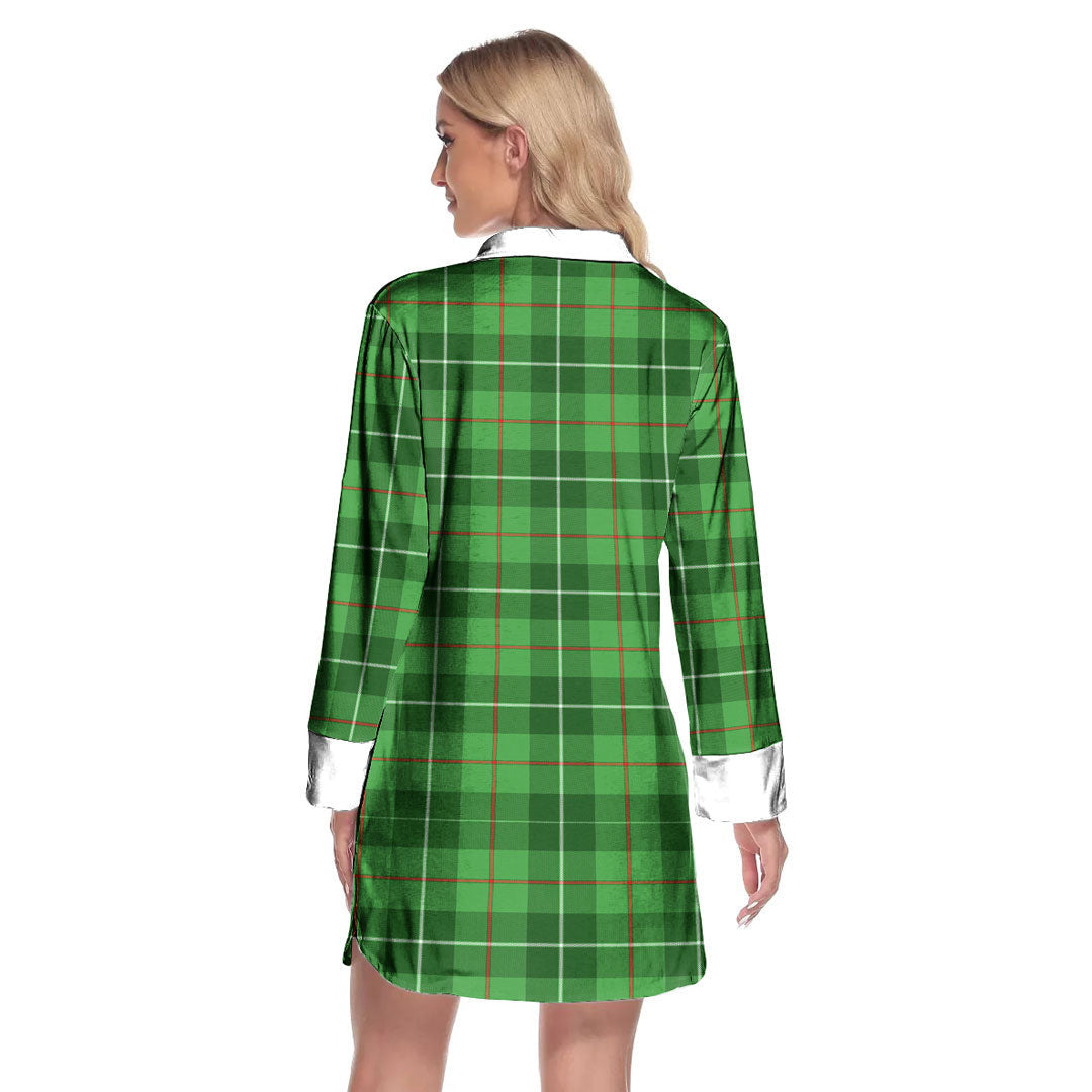 Galloway District Tartan Plaid Lapel Shirt Dress Long Sleeve